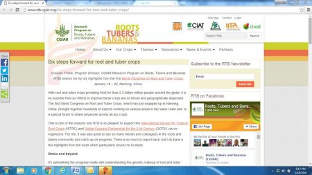 Picture of Story about the first World Congress on Root and Tuber Crops on RTB.cgiar.org website.