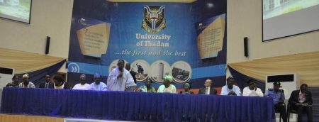 Picture of Olusegun Obasanjo (third from left) and Kenton Dashiell (second from right) lauded the efforts of UISB.