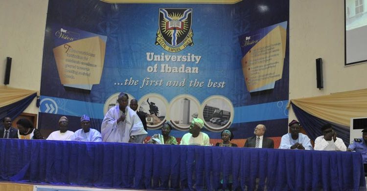 Picture of Olusegun Obasanjo (third from left) and Kenton Dashiell (second from right) lauded the efforts of UISB.