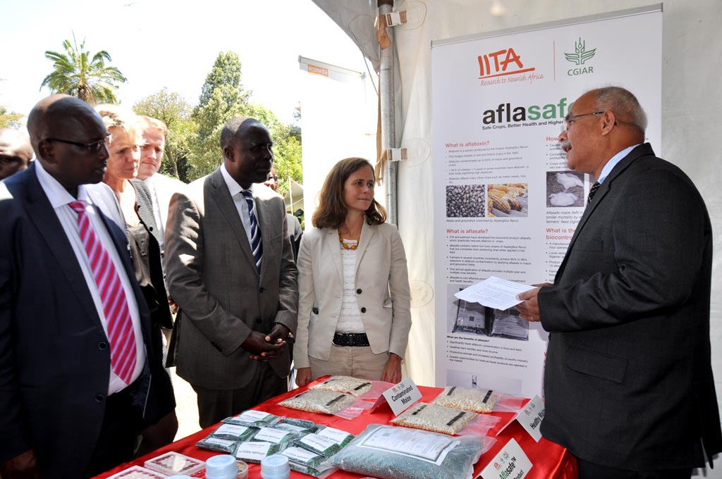 Picture of IITA’s Ranajit Bandyopadhyay (right): (L-R) KALRO Director Eliud Kiplimo Kireger, Kenya’s Agriculture Cabinet Secretary, Hon. Willy Bett, and USAID’s Beth Dunford