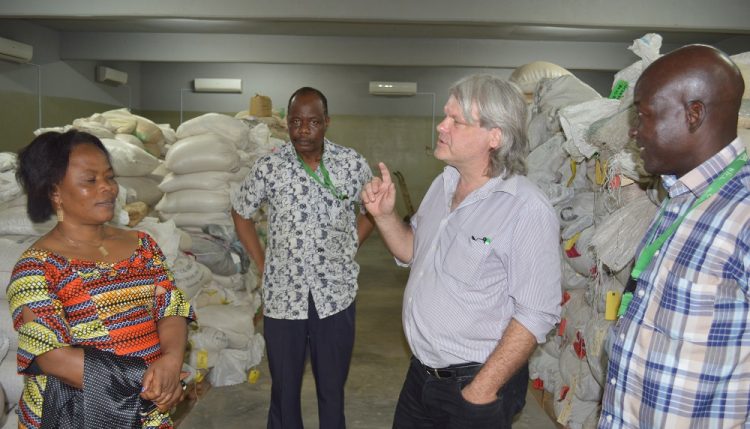 Picture of Bernard Vanlauwe takes the Provincial Minister, Ministry of Agriculture, Land and Rural Development, South Kivu, DR Congo, Madam Adolphine Muley Byayuwa on a tour of the Nodumax facility in Ibadan.