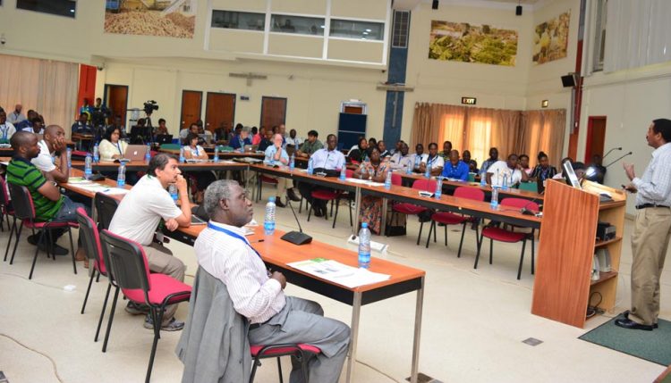 Picture of IITA’s Abebe Menkir addressing the workshop attendees in Ibadan.