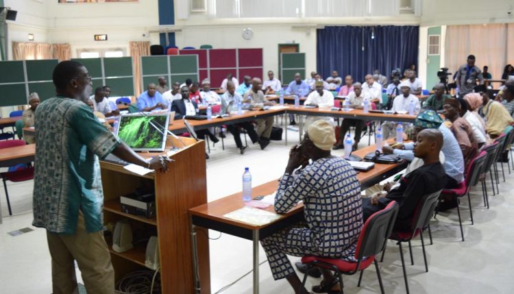 Picture of Debo Akande, Aflasafe AgResults Pilot Manager addressing implementers in Ibadan.