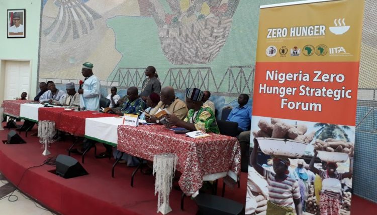 Picture of IITA Goodwill Ambassador, former president Olusegun Obasanjo, addressing the audience during the NZHF in Benue.