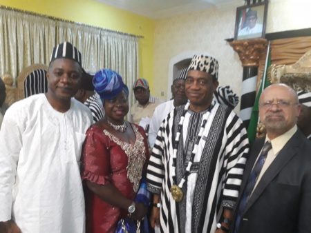 Picture of Godwin Atser, Toyin Oke, His Royal Highness, Tor Tiv, Prof James Ayatse; and DDG Dashiell in Benue state.