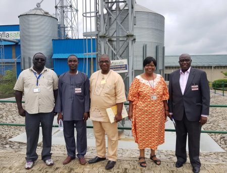 Picture of Dr Bussie Maziya-Dixon (in orange) with the NSPRI delegation visiting the aflasafe plant in IITA, Ibadan.