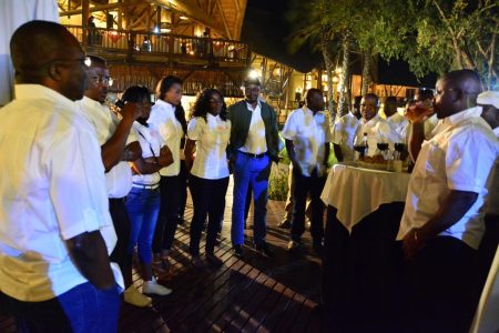 Picture of Dr Chikoye addressing SARAH staff during the IITA@50 cocktail celebration.