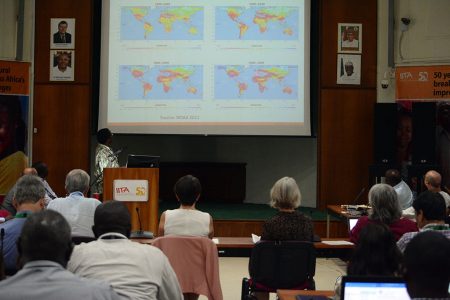 David Chikoye presenting drought data.