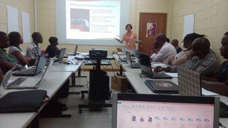 Picture of Katherine Lopez giving a presentation at the skills development training