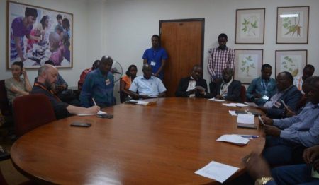 Picture of Officials of PAU discussing with Michael Abberton and IARSAF members in IITA’s boardroom