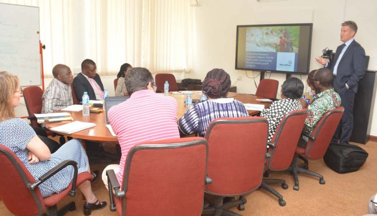 Picture of Dr David Shearer, WorldFish Director, International Partnership, giving a presentation during a visit to IITA.