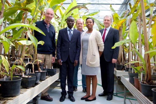 Picture of Moses Nyine (second from left), who received his PhD from Palacky University Olomouc in the Czech Republic, with his IITA supervisors