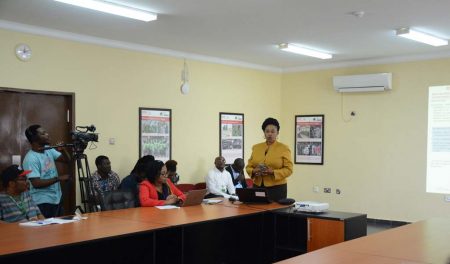 Picture of Team Lead from Sterling Bank; Mrs Bukola Awosanya addressing the participants at the workshop