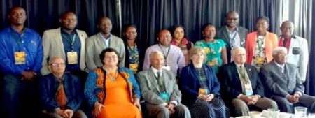 Picture of Francis Onyilo, IITA PhD student, (3rd from left, on the second line) with other selected felleows and the WFP organizers