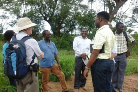 Picture of Members of the Next Generation Cassava Breeding team visit cassava trials at LZARDI in Tanzania.