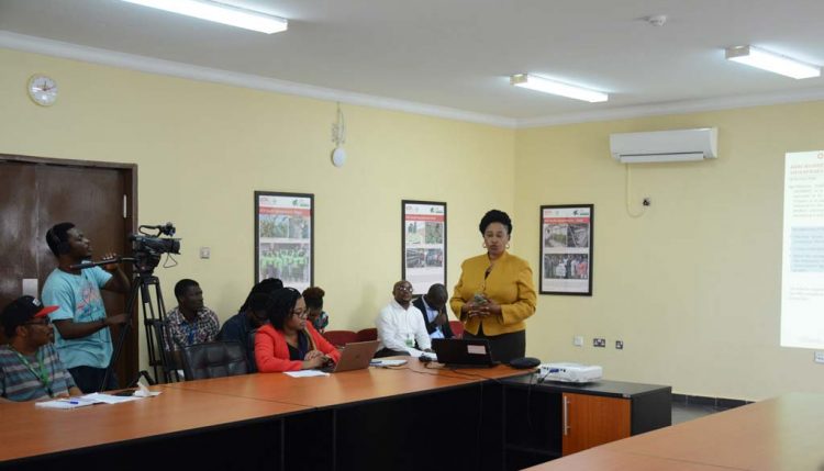 Picture of Team Lead from Sterling Bank; Mrs Bukola Awosanya addressing the participants at the workshop